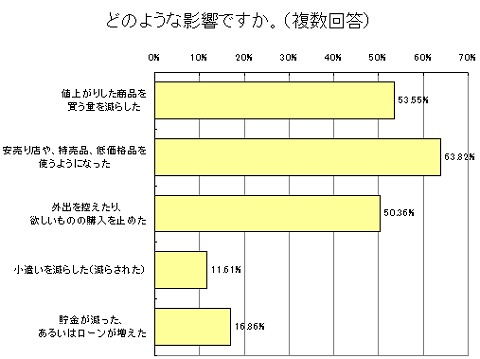 値上がりでどのような影響が出たか(複数回答・影響ありと回答した人のみ)